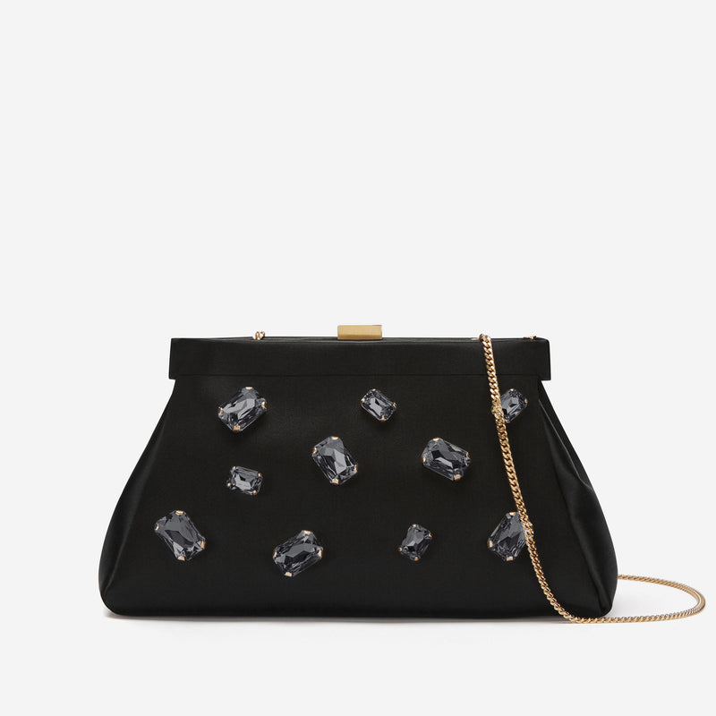 Demellier | The Cannes | Black Satin Grey Crystals