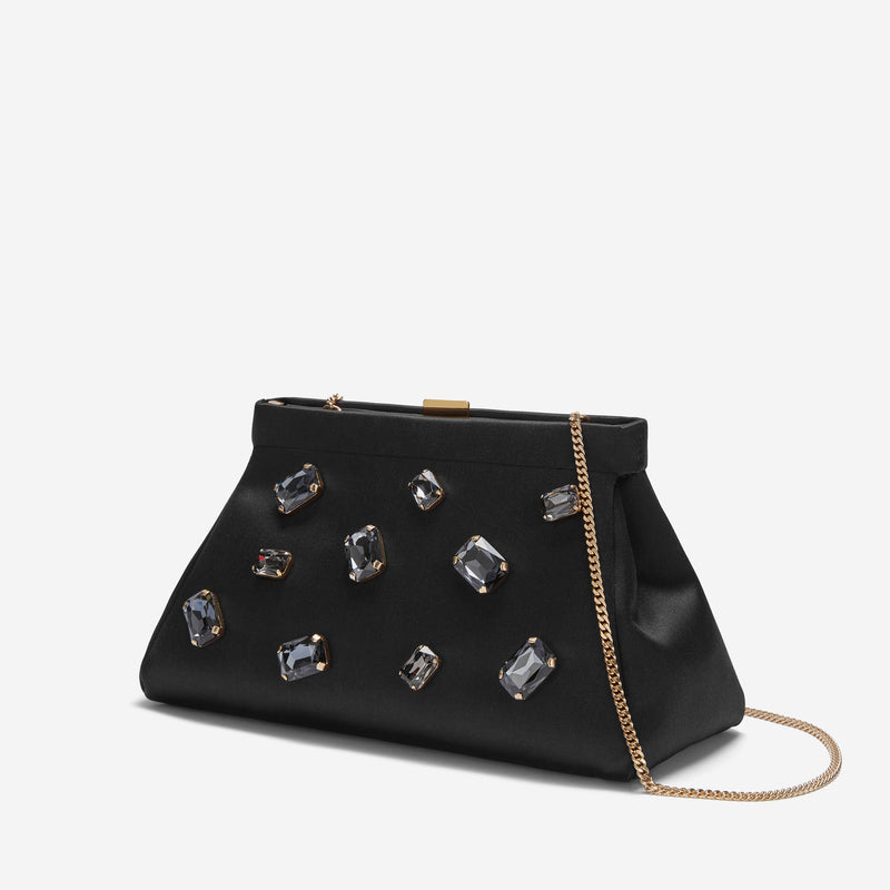 Demellier | The Cannes | Black Satin Grey Crystals
